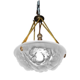 Art Deco French Croismare Glass Plafonnier with Silk Rope and Bronze Fittings, 1890s For Sale