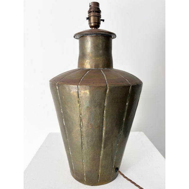 Metal Mid-Century Modern Brass Table Lamp with Panelled Body, 1950 For Sale - Image 7 of 10