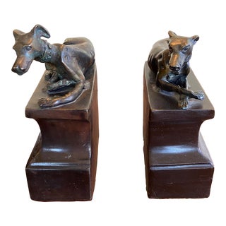 Vintage Pair of Greyhound Bronze Bookends For Sale