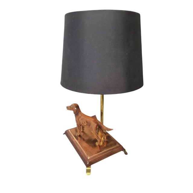 Metal Vintage Ceramic Bird Dog Setter Miniature House Copper Base Table Lamp For Sale - Image 7 of 8
