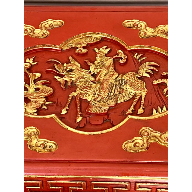 Set of Chinese Red Lacquered Wedding Presentation Boxes, Carved, Parcel Gilt, C. 1910 For Sale - Image 12 of 18
