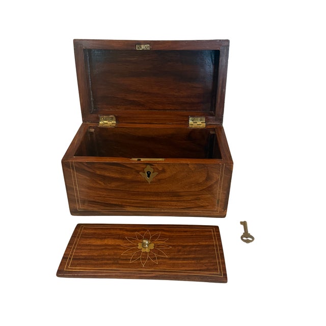 Mid 19th Century 19th Century Anglo Indian Rosewood Tea Caddy With Brass Inlay For Sale - Image 5 of 5