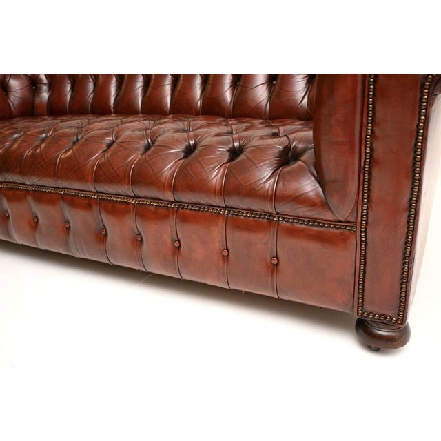 Brown Antique Deep Buttoned Leather Chesterfield Sofa, 1950 For Sale - Image 8 of 11