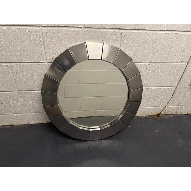 Pair of 1970s Vintage Round Polished Metal Framed Mirrors For Sale - Image 4 of 6