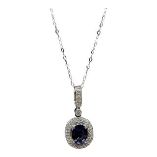 Tanzanite & Diamond Necklace in 14kt White Gold – 1.50ctw, 18in, New For Sale