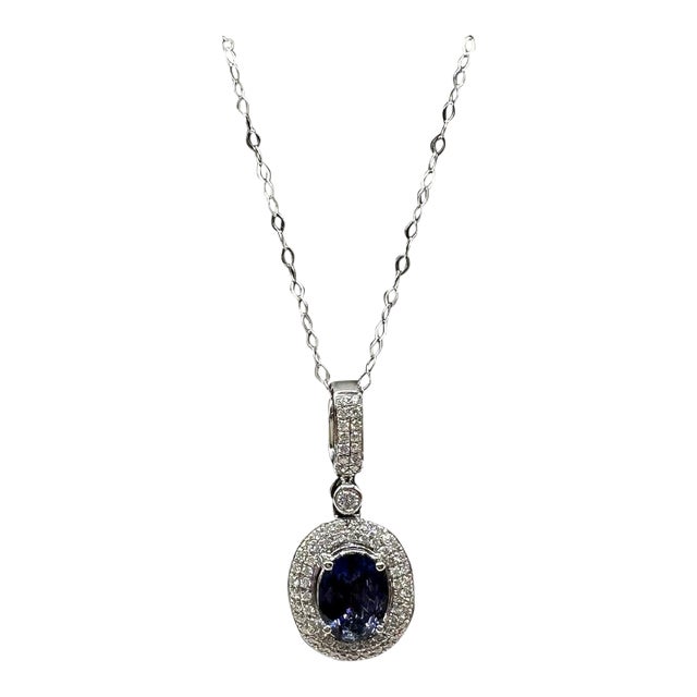 Tanzanite & Diamond Necklace in 14kt White Gold – 1.50ctw, 18in, New For Sale