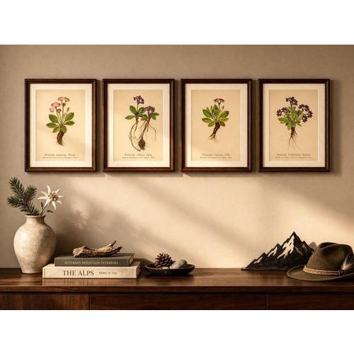 Alpine botanical prints set, primula species, palla atlas, 1897 : a delicate and highly decorative set of four original...