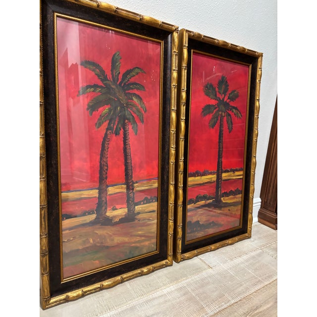 Vintage Pair of Large Tropical Palm Tree Prints in Faux Bamboo Gold Frames For Sale - Image 12 of 16