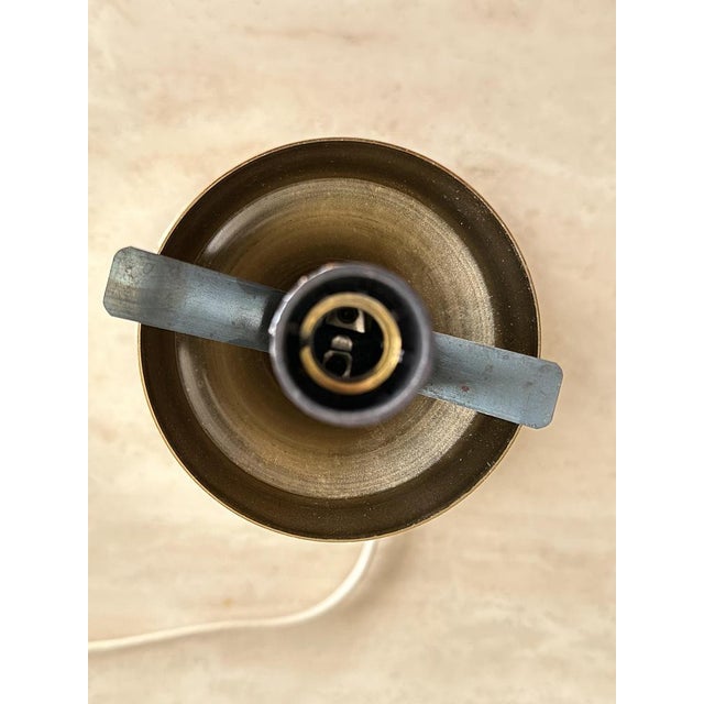 Hungarian Industrial Table Lamp with Tulip Shaped Brass Base and Spherical Milk Glass Shade, 1970s For Sale - Image 11 of 14