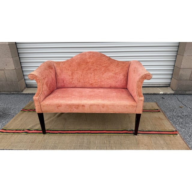 A Very Nice Antique Mahogany Camelback Window Settee, English, Circa 1920’s For Sale - Image 11 of 17
