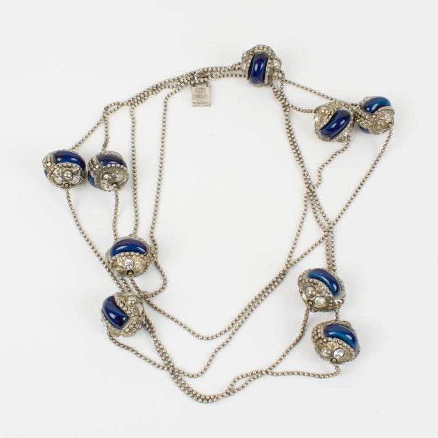 Alexis Lahellec Paris Extra Long Silvered Metal Necklace With Blue Ceramic Beads For Sale - Image 10 of 12