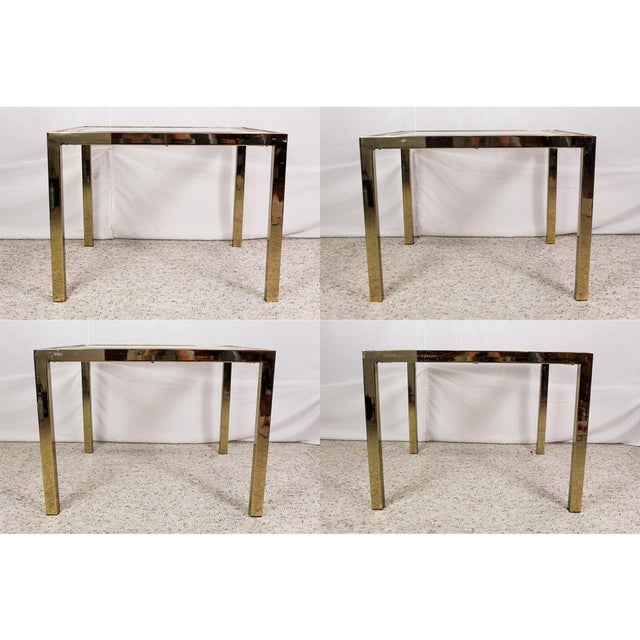 1960s 1960s Mid Century Modern Burl Wood & Brass Square Side Table With Glass Top, Manner of Mastercraft For Sale - Image 5 of 7