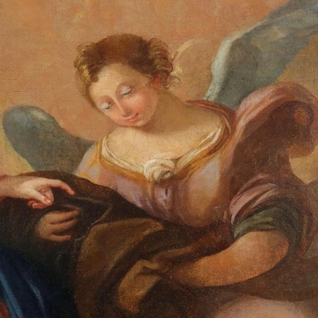Madonna with Child, Angels, and Saints, 18th-Century, Oil on Canvas, Framed For Sale - Image 7 of 13