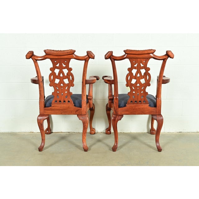 Baker Furniture Style Chippendale Carved Mahogany Armchairs, Pair For Sale - Image 12 of 14