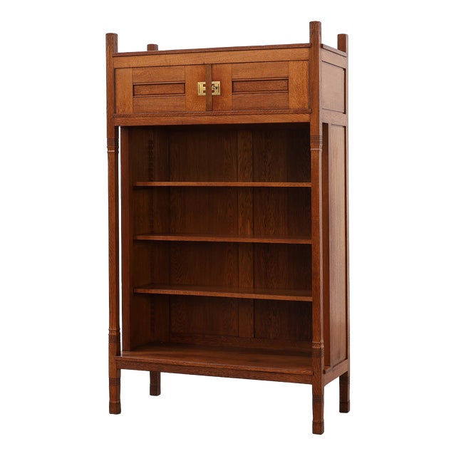 Jugendstil Oak Bookcase with Adjustable Shelves, Netherlands, 1890s For Sale