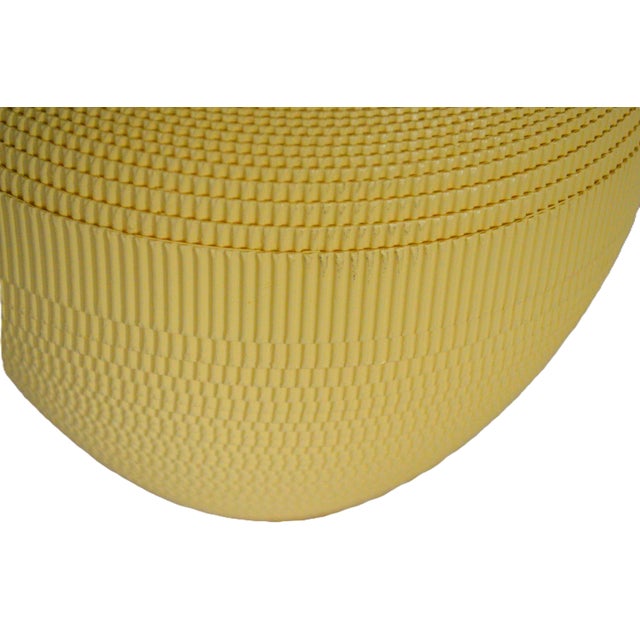 Mid Century Modern Van Pelt Style Spherical Yellow Corrugated Cardboard Table Lamp For Sale In Cincinnati - Image 6 of 6