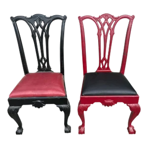 1940s Pair of English Chippendale Style Ball and Claw Foot Dining Chairs