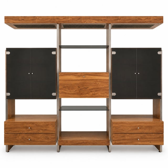 John Stuart Style Modular Chrome and Smoked Glass Wall Unit For Sale