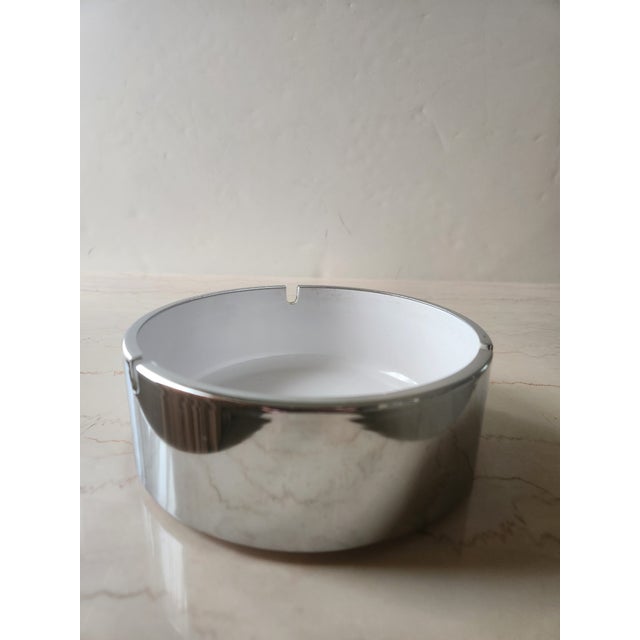 Mid-Century Mod Japanese designer Isamu Kenmochi Mod Ashtray Large Catchall silver chrome & melamine snow white Stamped...