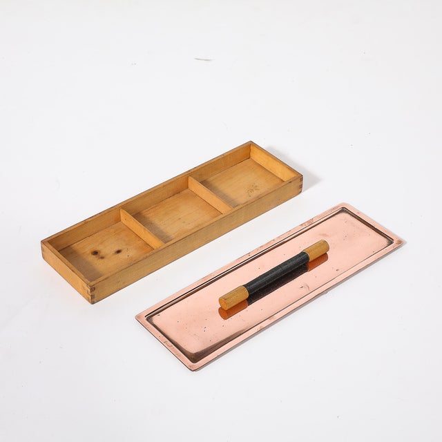Art Deco Copper Box With Teak Handle Signed Manning Bowman For Sale - Image 11 of 12