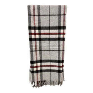 Super Soft Merino Wool Throw in a Burberry-Like Grey Plaid Pattern. Made in England