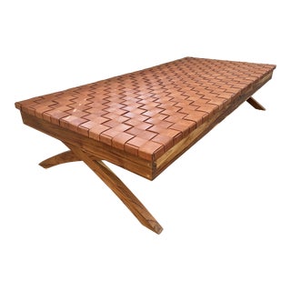 Modern Leather Woven Seat Bench For Sale