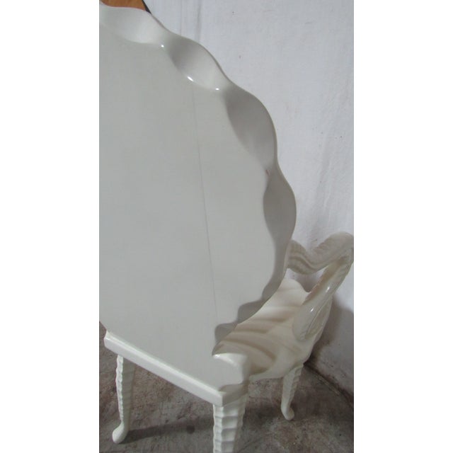 Pair Mid-Century Italian Neo-Classical Carved Wood White Lacquer Shell & Dolphin Chairs For Sale - Image 11 of 14