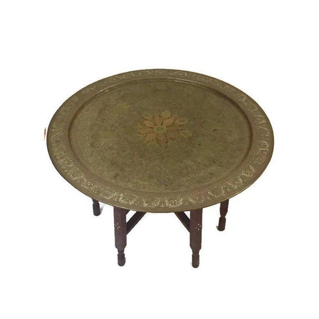 Vintage Moroccan Tea Tray Table Painted Brass Tray Inlay ...
