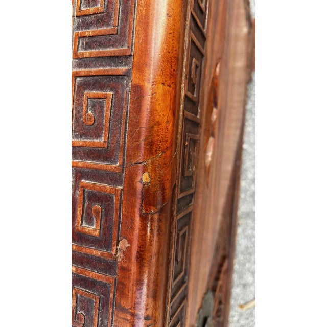 Vintage Hand-Carved Camphor Wood Trunk Chest With Greek Key Motif & Brass Hardware For Sale - Image 13 of 14