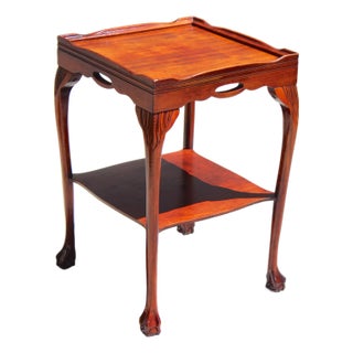 Vintage Georgian Style Mahogany Tray Top Side Table, Circa 1950s–1970s | Ball & Claw Feet | Carved Cabriole Legs | Butler’s Table | 18” Square For Sale