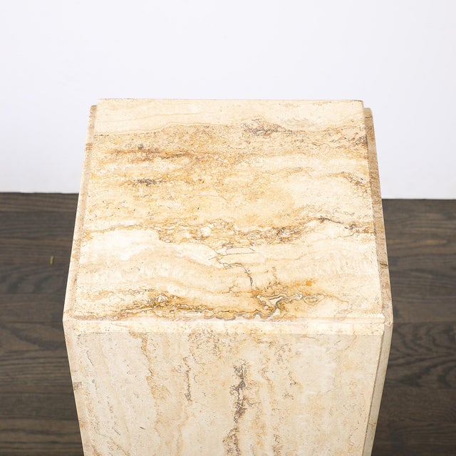 Mid-Century Modernist Rectilinear Travertine Pedestal With Stepped Detailing For Sale - Image 12 of 18