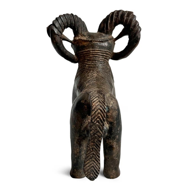 Tribal Antique Benin Bronze African Ram Small Sculpture For Sale - Image 3 of 6