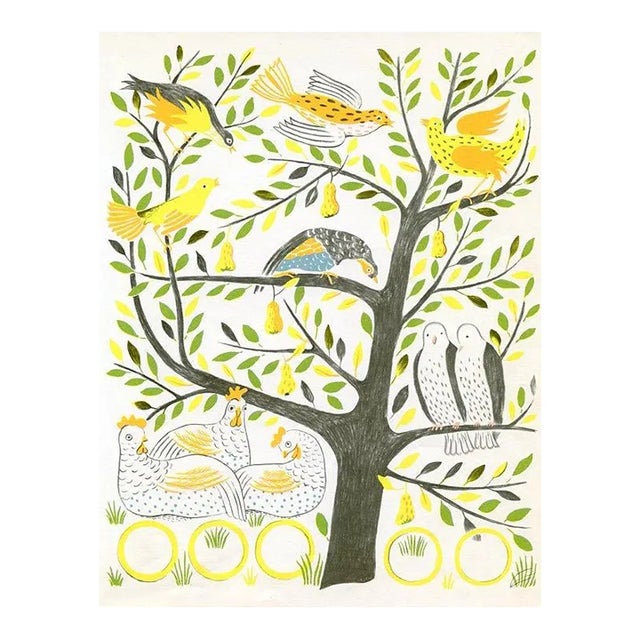 Vintage Print, “On the Fifth Day of Christmas”, Original Mid-Century Color Lithograph For Sale