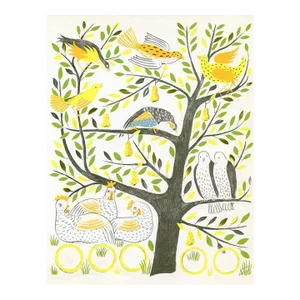 Vintage Print, “On the Fifth Day of Christmas”, Original Mid-Century Color Lithograph