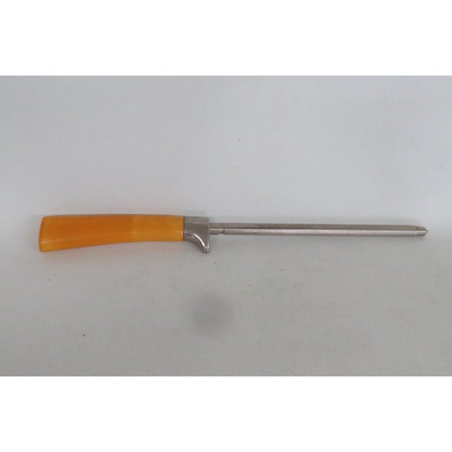 Silver Knife Sharpening Steel Rod Mid Century Style Butterscotch Bakelite Handle 5100b For Sale - Image 8 of 10