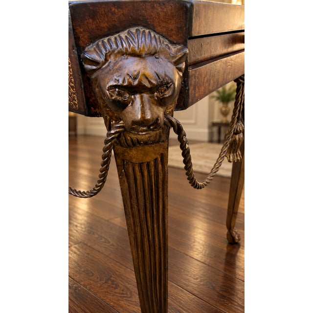 Theodore Alexander Attributed Neoclassical Lion-Head Tooled Leather Drink Table For Sale - Image 11 of 14