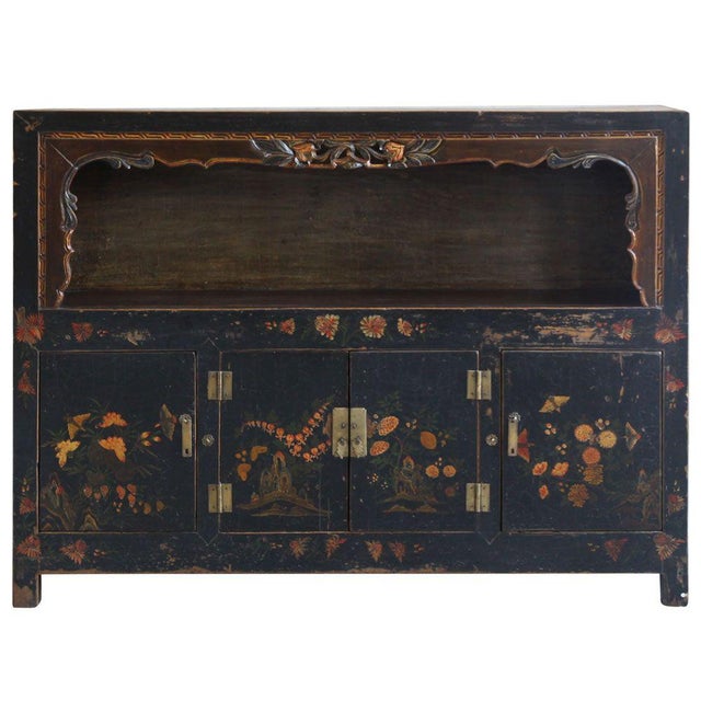 Wood Antique Black Painted Display Cabinet For Sale - Image 7 of 7