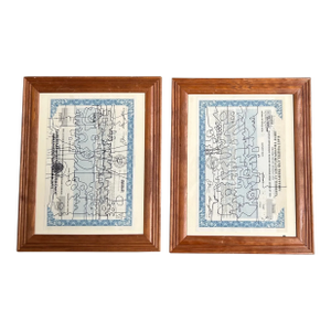 Contemporary 2 Original Wayne Cunningham Abstract Marker Drawings on Vintage Documents- Set of Two
