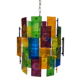 1960s Mid-Century Modern Mutli Color Acrylic Lucite Panel Swag Pendant Light For Sale