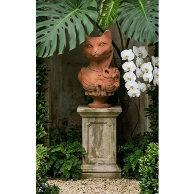 Terra Cotta Vintage Anthropomorphic Cat Terracotta Bust For Sale - Image 8 of 8