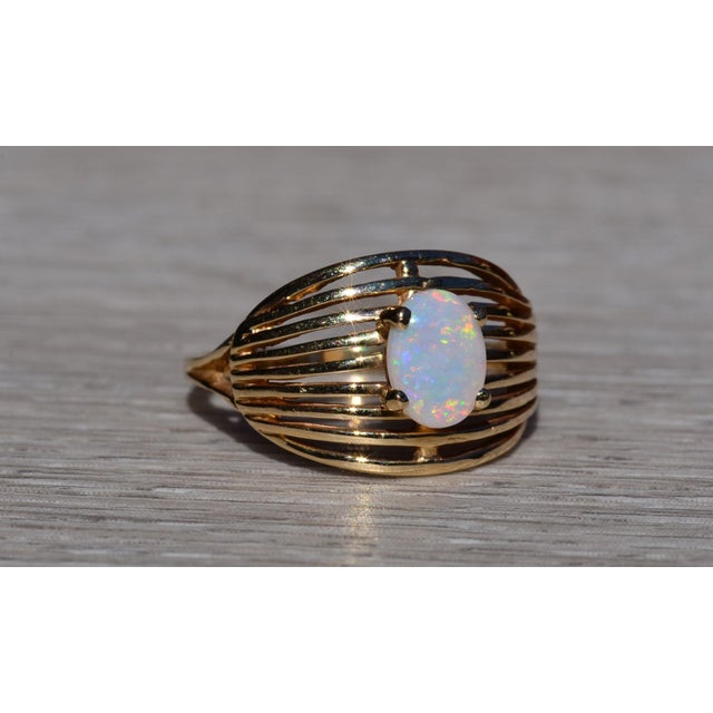Metal The Braselton: Ladies Vintage 14K Yellow Gold Australian Opal Cocktail Ring For Sale - Image 7 of 10