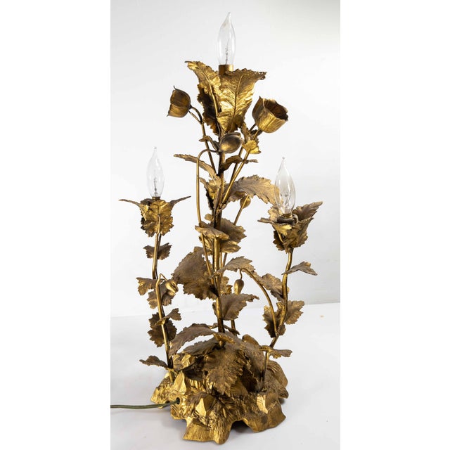 Late 19th Century 19th Century Electrified Floral Poppy Flower Bronze Candelabra Table Lamp For Sale - Image 5 of 18