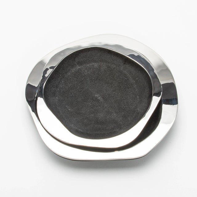 Bowl in Black Shagreen With Stainless Steel Details by R&y Augousti For Sale - Image 9 of 12