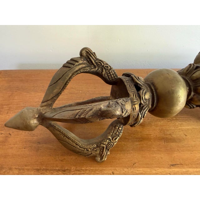 Metal 20th Century Chinese Tibetan Buddhist Gilt Bronze Vajra Dorje on Stand For Sale - Image 7 of 9