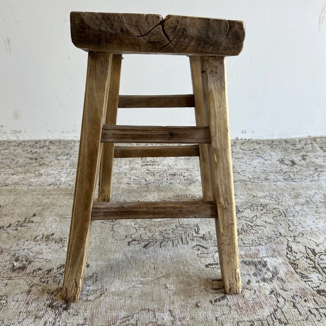 Vintage Antique Elmwood Stool With Curved Seat For Sale - Image 4 of 8