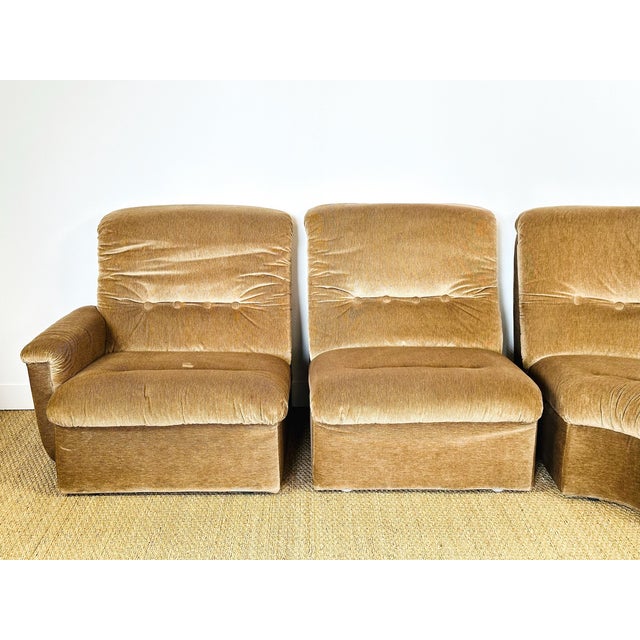 Beige Vintage Modular Velvet Sofas and Armchairs, 1960s, Set of 6 For Sale - Image 8 of 18