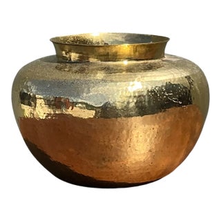 Vintage Hammered Brass Vase For Sale