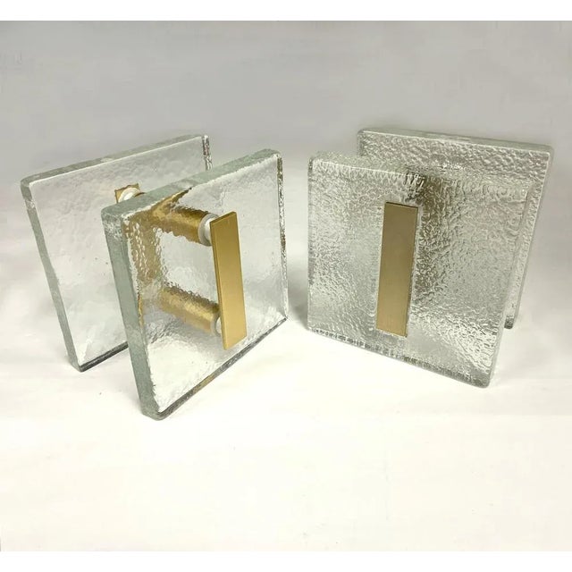 Architectural Clear Glass and Gilt Metal Push Pull Double Door Handles, 1960s, Set of 2 For Sale - Image 9 of 10