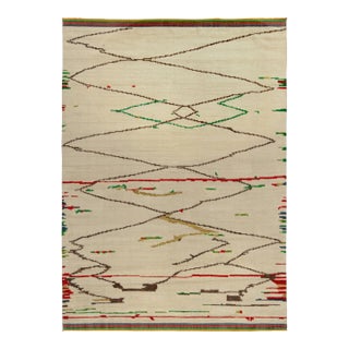 Rug & Kilim’s Moroccan Style Rug in Beige, Red & Green Geometric Pattern For Sale