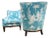 A Pair of Custom Curved Chinoiserie Style Wingback Chairs For Sale